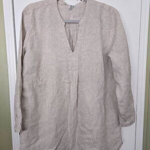 LL Bean sz XL beige linen smock shirt tunic